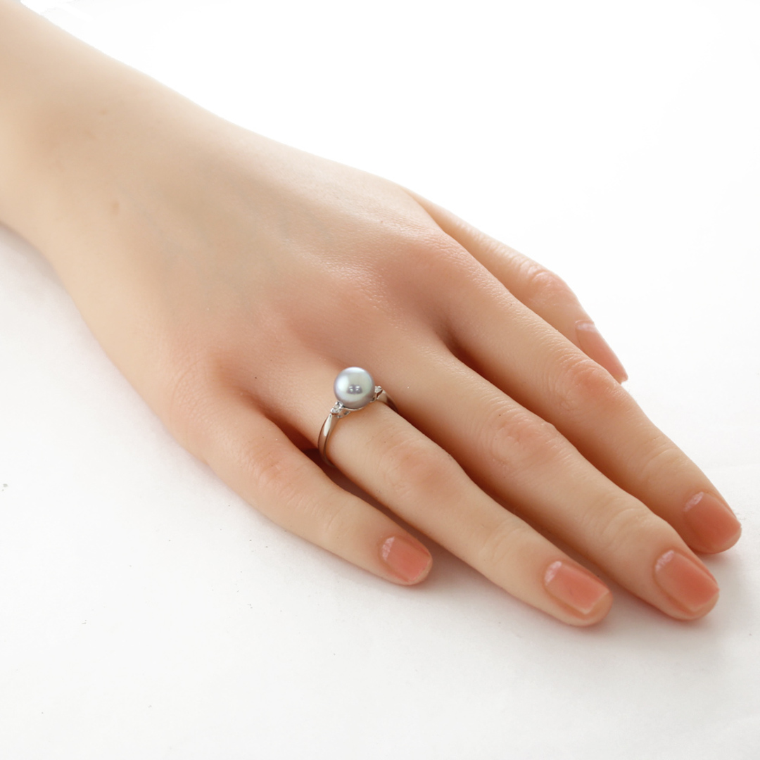 アコヤパール リング 指輪 11号 Pt900プラチナ パール ダイヤモンド 0.06ct レディース最大幅