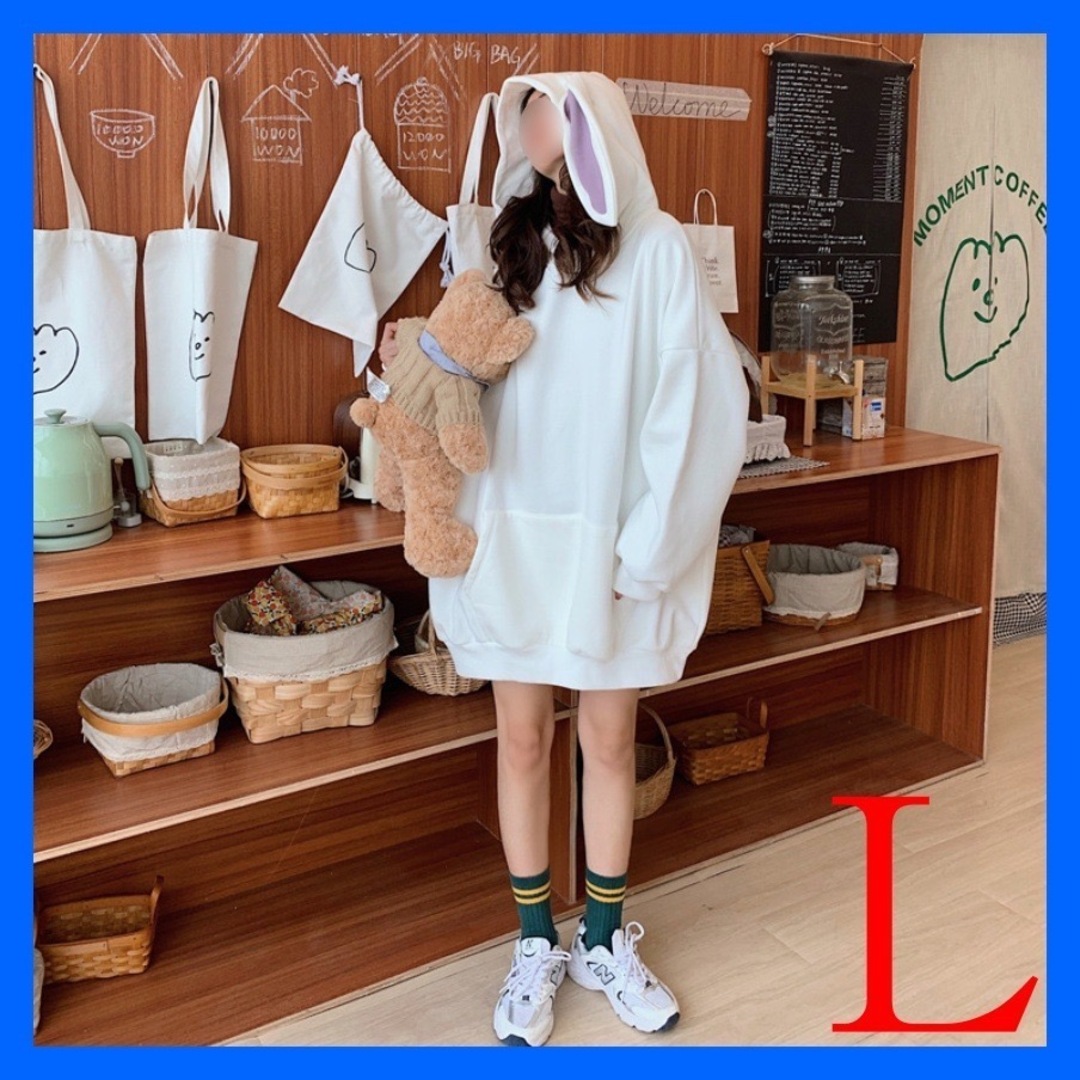 パーカー レディース ビックシルエット 韓国 プルオーバー ウサギ アニマル L レディースのトップス(パーカー)の商品写真