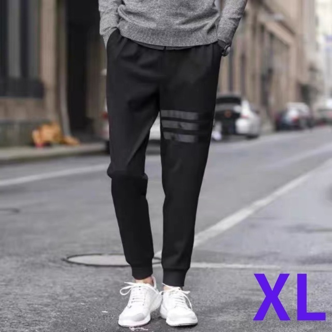 韓国 ユニセックス オーバーサイズ ブラック ライン XL カジュアル 学生 メンズのパンツ(ワークパンツ/カーゴパンツ)の商品写真