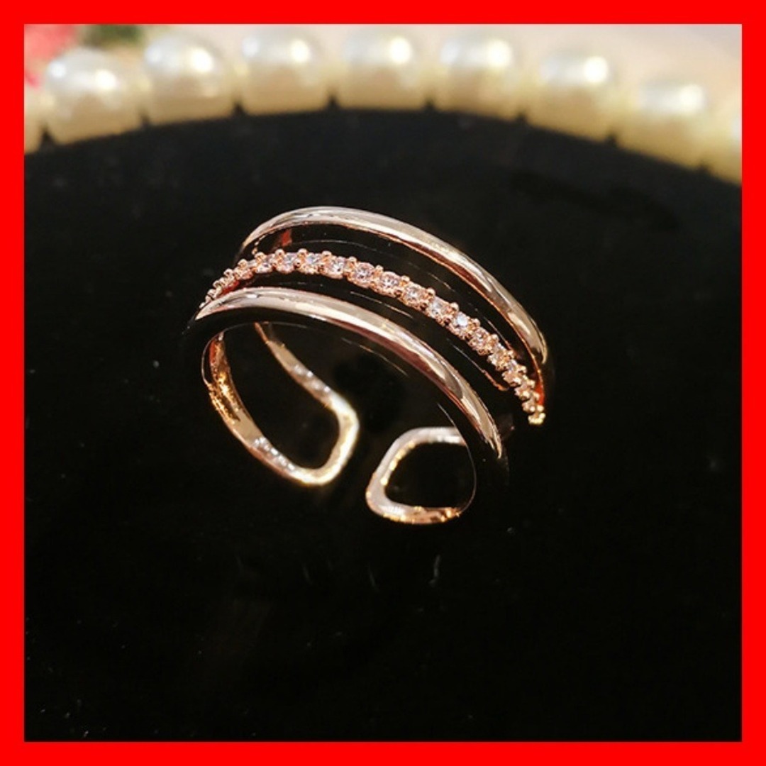 3連 指輪 ジルコニア リング フリーサイズ ピンクゴールド 人気 韓国 大人 レディースのアクセサリー(リング(指輪))の商品写真