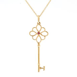 ティファニー(Tiffany & Co.)のティファニー ノットキー ネックレス 18金 K18ピンクゴールド ピンクサファイア レディース TIFFANY&Co. 中古(ネックレス)