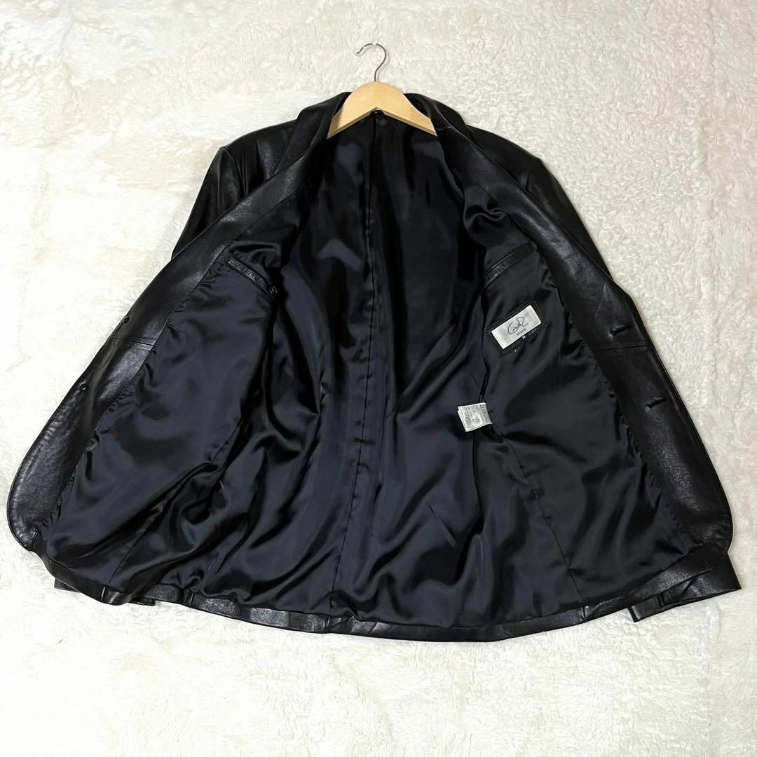 古着屋GreenFlash【極美品】 ラムレザーテーラードジャケット ブラック 黒 XL相当 本革 羊革