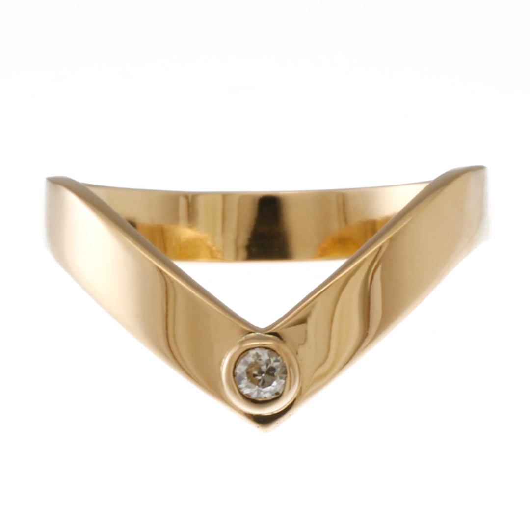 リング 指輪 12号 V字 一粒ダイヤ 18金 K18ピンクゴールド ダイヤモンド レディース 中古 レディースのアクセサリー(リング(指輪))の商品写真