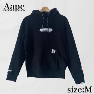 エーエイプバイアベイシングエイプ(AAPE BY A BATHING APE)の＊美品＊ Aape エーエイプ パーカー トレーナー ロゴ プリント 黒(パーカー)