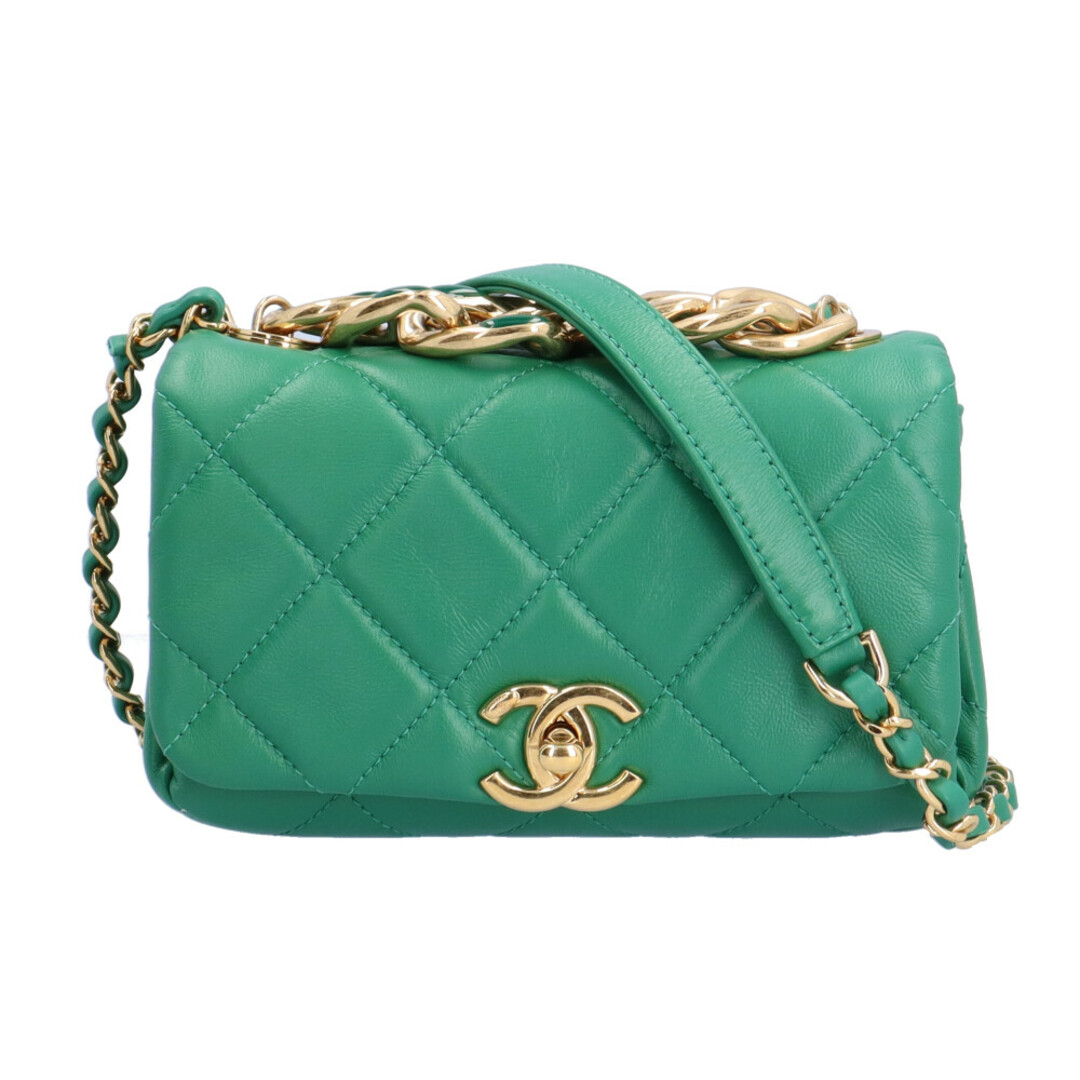 CHANEL - シャネル ミニチェーンショルダー ショルダーバッグ ラムスキン グリーン レディース CHANEL 中古 シャネル