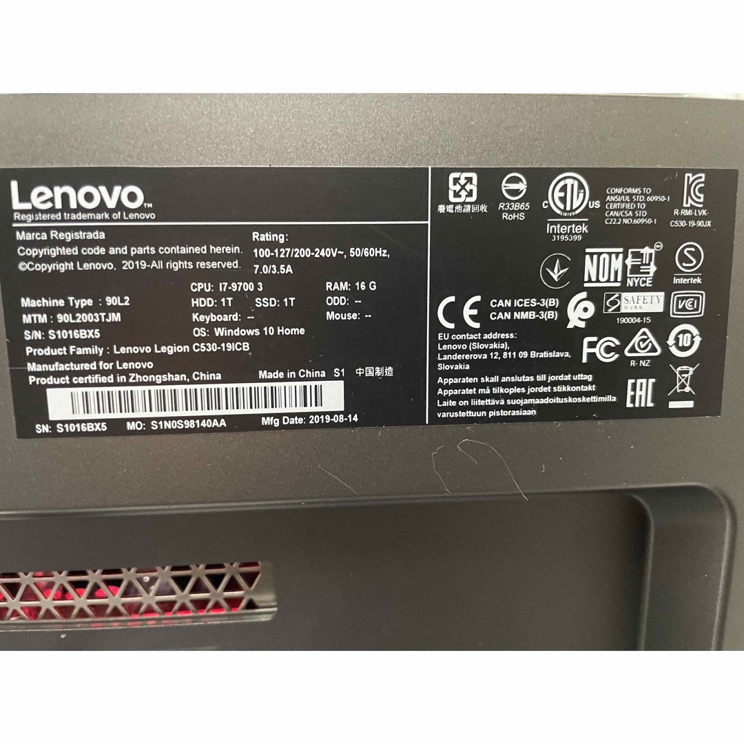 Lenovo(レノボ)のi7.9700ゲーミングPC スマホ/家電/カメラのPC/タブレット(デスクトップ型PC)の商品写真