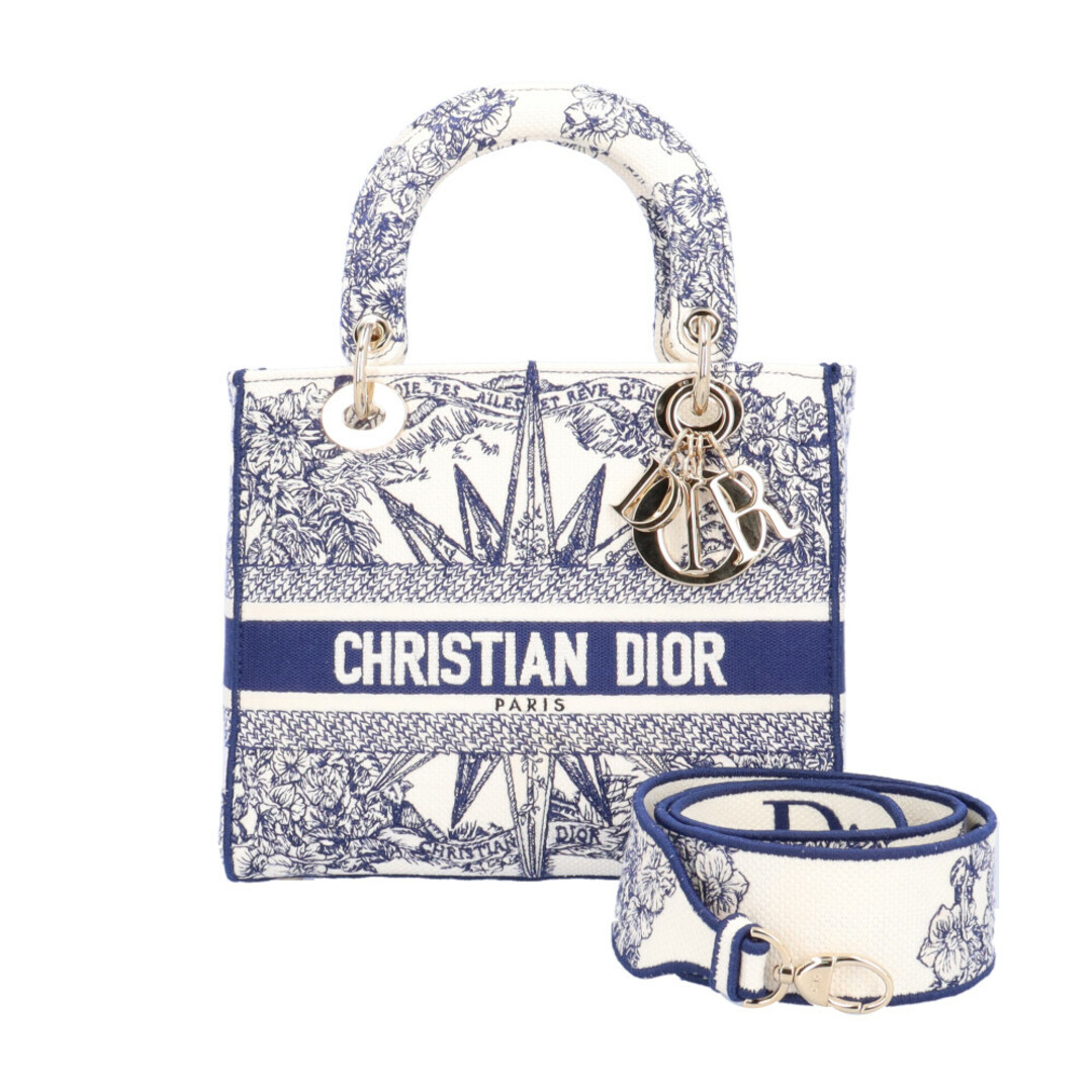 クリスチャンディオール レディD-LITEミディアム レディディオール ショルダーバッグ キャンバス M05650 ブルー レディース Christian Dior金具にキズ金具部分