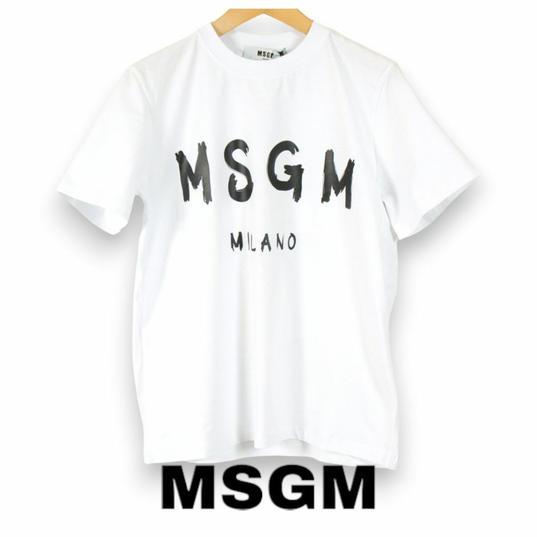 MSGM(エムエスジイエム)の【新品】 MSGM　ブラッシュロゴ　レディースTシャツ　ホワイト　サイズM レディースのトップス(Tシャツ(半袖/袖なし))の商品写真