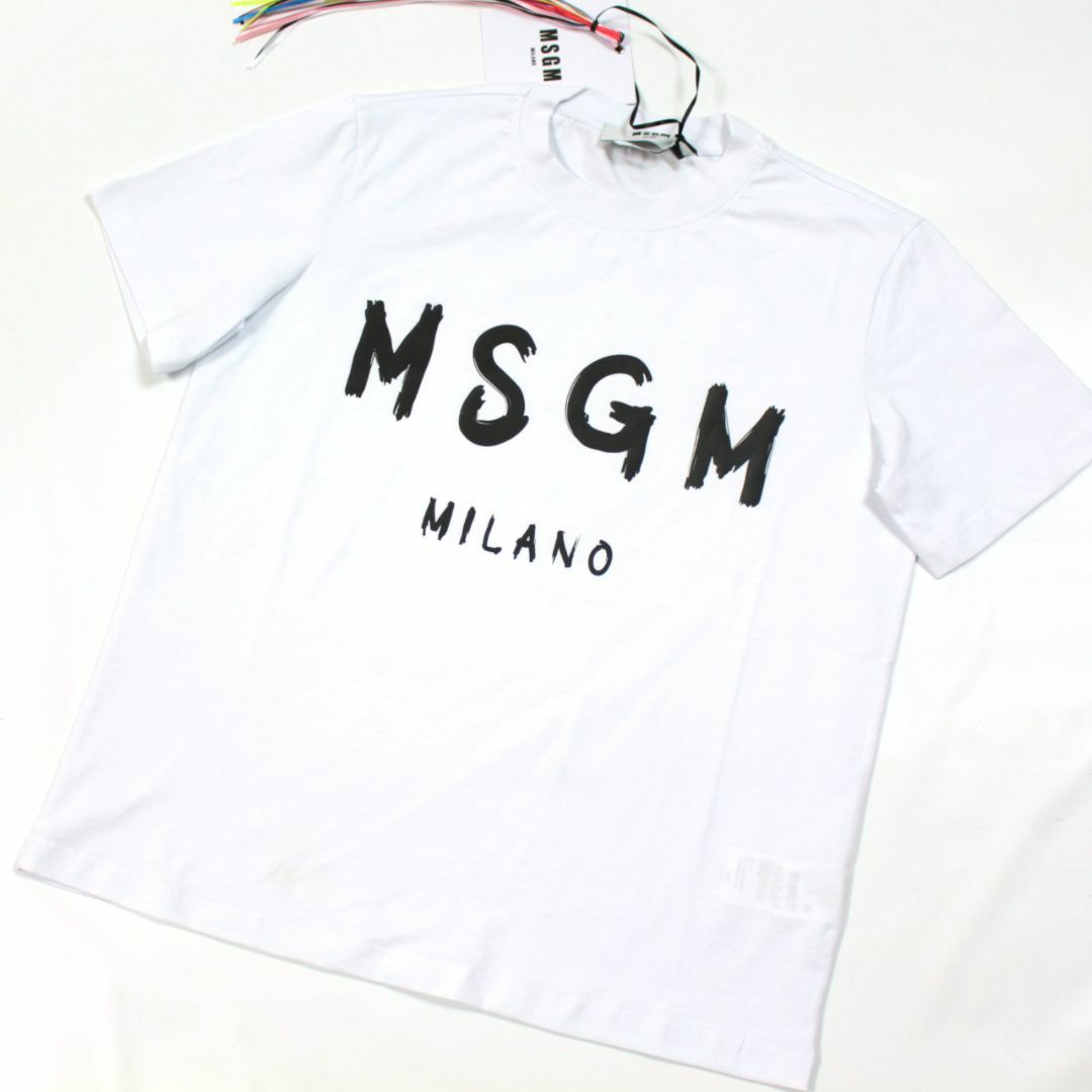 MSGM(エムエスジイエム)の【新品】 MSGM　ブラッシュロゴ　レディースTシャツ　ホワイト　サイズM レディースのトップス(Tシャツ(半袖/袖なし))の商品写真