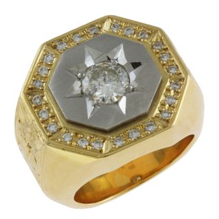 メンズリング リング 指輪 19.5号 K22イエローゴールド ダイヤモンド 1.15ct ダイヤモンド 0.48ct メンズ   中古(リング(指輪))