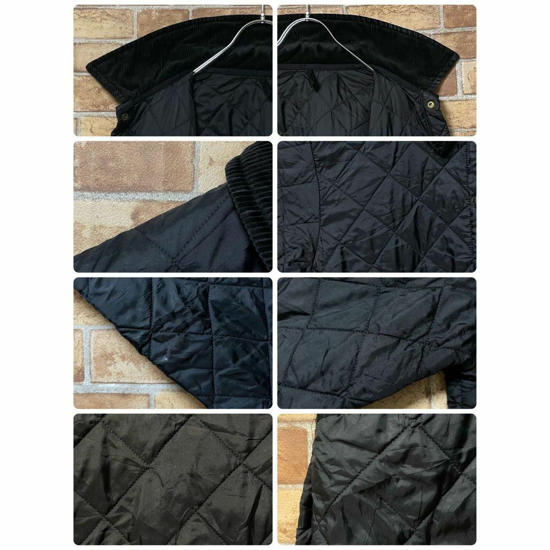 ユーロミリタリーバブアー　キルティングジャケット　刺繍ロゴ　襟コーデュロイ　黒　ブラック
