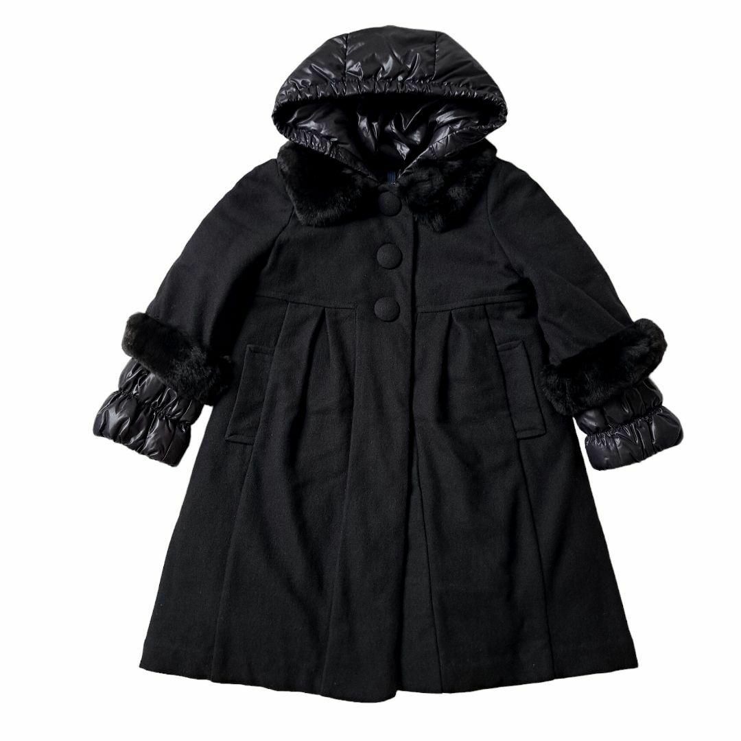 MONCLER(モンクレール)の100 MONCLER モンクレール ダウンコート フード ファー ブラック キッズ/ベビー/マタニティのキッズ服女の子用(90cm~)(コート)の商品写真