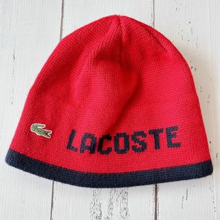 LACOSTE - ラコステ ニット帽 ニットキャップ ビーニー 日本製ウール100% 赤 紺