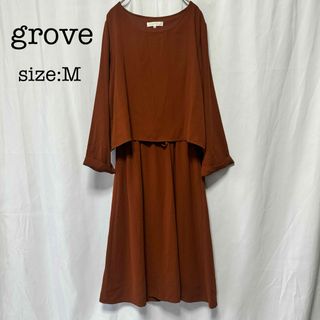 グローブ(grove)のgrove ジョーゼット切替ワンピース Mサイズ ブラウン(ロングワンピース/マキシワンピース)