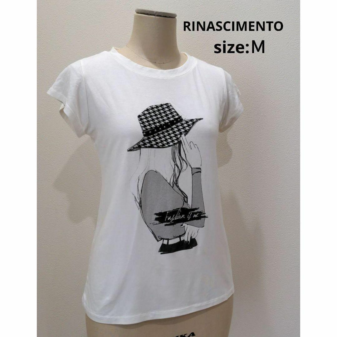 RINASCIMENTO(リナシメント)のRINASCIMENTO レディース プリント Ｔシャツ ホワイト Ｍ 千鳥格子 レディースのトップス(Tシャツ(半袖/袖なし))の商品写真