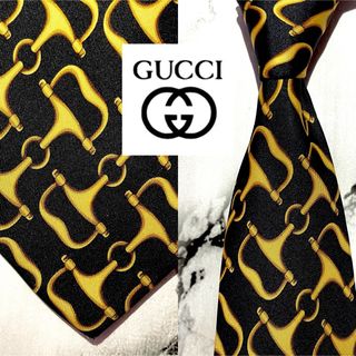 グッチ(Gucci)の 【金具柄ネイビー】グッチ　ネクタイ GUCCI イエロー　イタリア(ネクタイ)