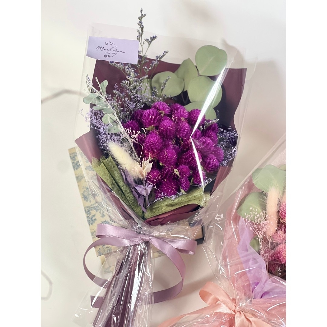 いつもありがとう♡母の日♡ドライフラワーブーケ💐紫 ハンドメイドのフラワー/ガーデン(ドライフラワー)の商品写真