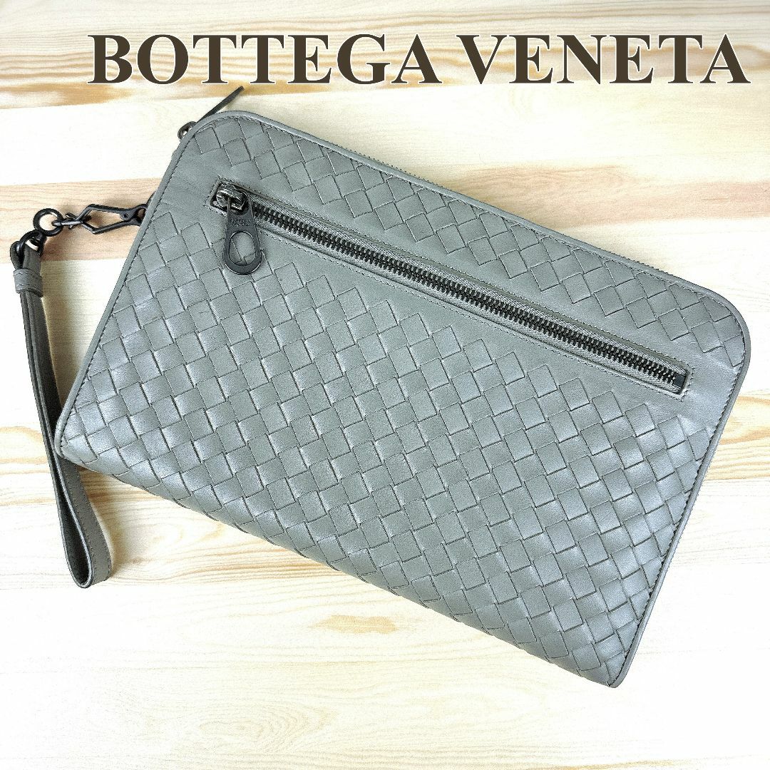 BOTTEGAVENETA イントレチャート セカンドバッグ レザー　グレー