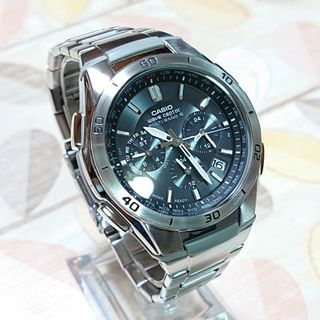 カシオ(CASIO)の超美品【CASIO／WAVECEPTOR】電波ソーラー クロノグラフメンズ腕時計(腕時計(アナログ))