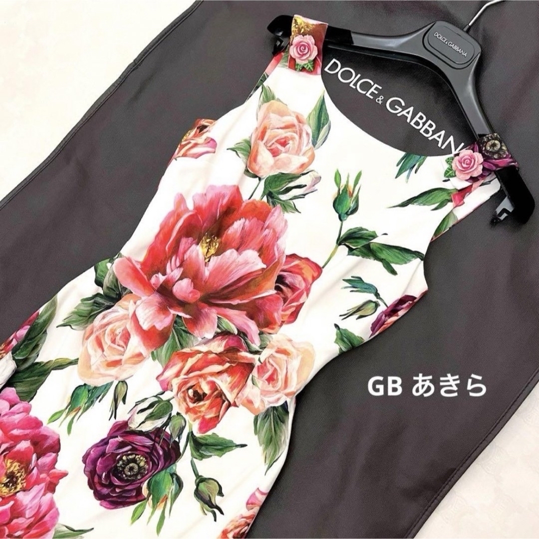 DOLCE&GABBANA(ドルチェアンドガッバーナ)の【美品】定価30万円　DGピオニーローズ　ミディ丈エレガントワンピース　38 レディースのワンピース(ロングワンピース/マキシワンピース)の商品写真