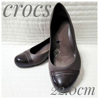 クロックス(crocs)の極美品 crocs クロックス パンプス ウェッジソール W6  ダークブラウン(レインブーツ/長靴)