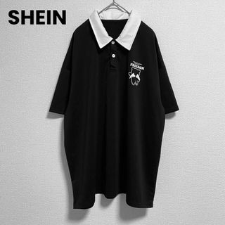 シーイン(SHEIN)のst353 SHEIN シーイン トップス カットソー 伸縮性 艶感ブラック(カットソー(半袖/袖なし))