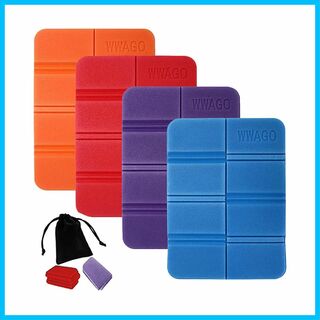 【色: 赤+青+紫+オレンジ】折り畳み マット 4個セット 座布団 収納袋付き (寝袋/寝具)