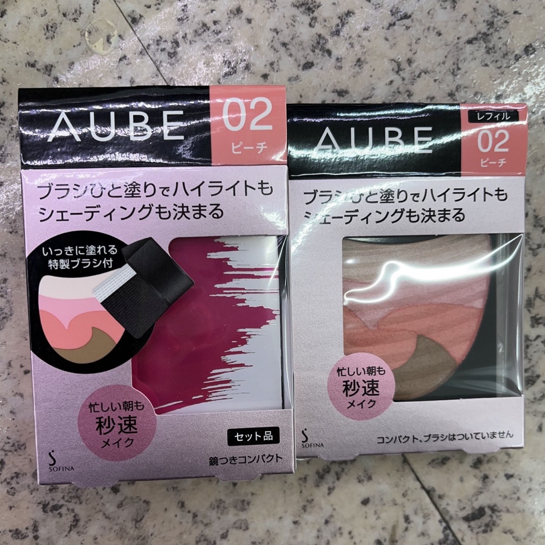 AUBE(オーブ)の新品ソフィーナ　AUBE オーブ　ブラシひと塗りチーク　02 ピーチ　2点セット コスメ/美容のベースメイク/化粧品(チーク)の商品写真