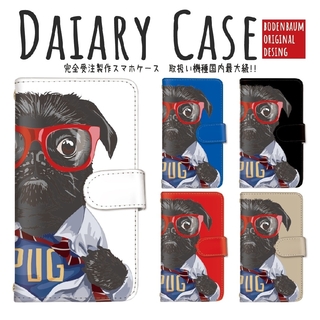 【k-59】ヒーロー パグ 犬 イラスト スマホケース 手帳型 かっこいい 黒(Androidケース)