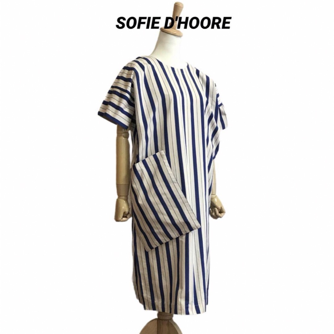 SOFIE D'HOORE コットン素材 ストライプワンピースホワイトxブルーサイズ