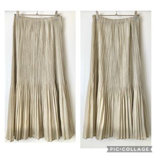 プリーツプリーズイッセイミヤケ(PLEATS PLEASE ISSEY MIYAKE)のPLEATS PLEASE ロングスカート サイズ3 カーキ系ストライプ(ロングスカート)