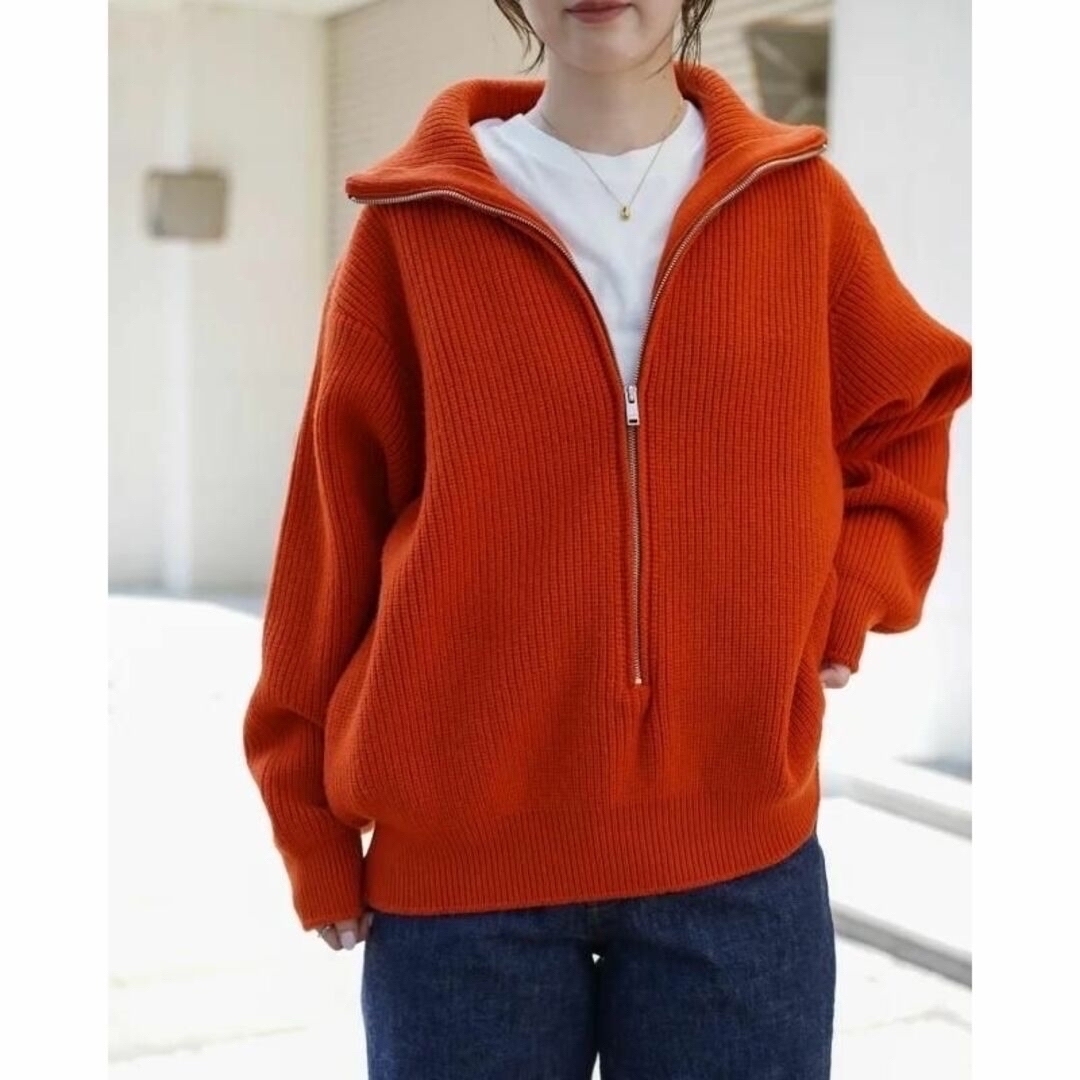 23AW YOKE 3/4 FRONT ZIP RIB SWEATER 2