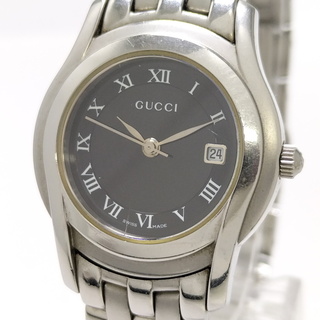 グッチ(Gucci)のGUCCI レディース 腕時計 クオーツ SS レザー ブラック文字盤(腕時計)