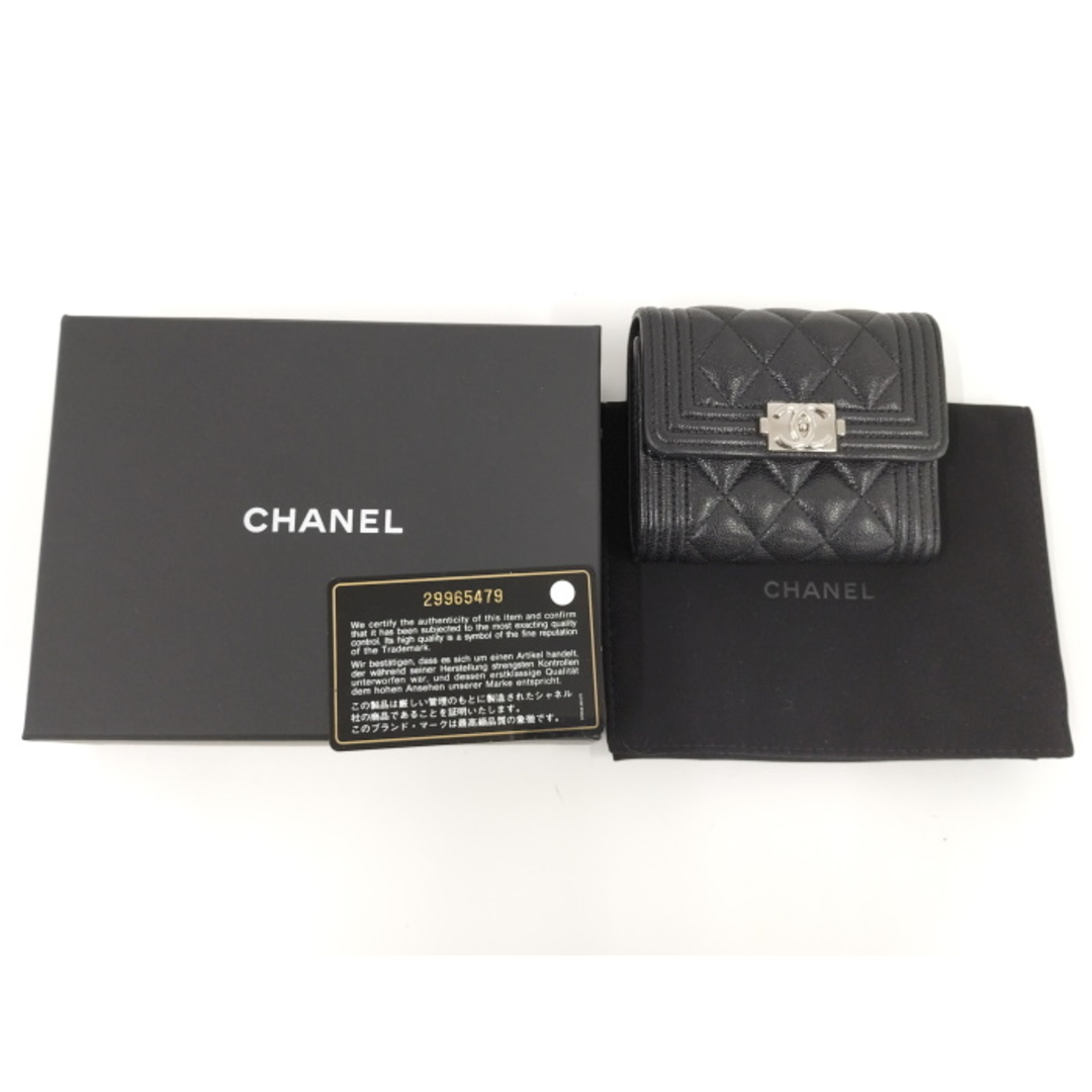 CHANEL(シャネル)のCHANEL 三つ折り 財布 ボーイシャネル ココマーク ロゴ レザー ブラック レディースのファッション小物(財布)の商品写真