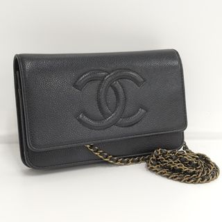 シャネル(CHANEL)のCHANEL チェーンウォレット ココマーク キャビアスキン ブラック(財布)