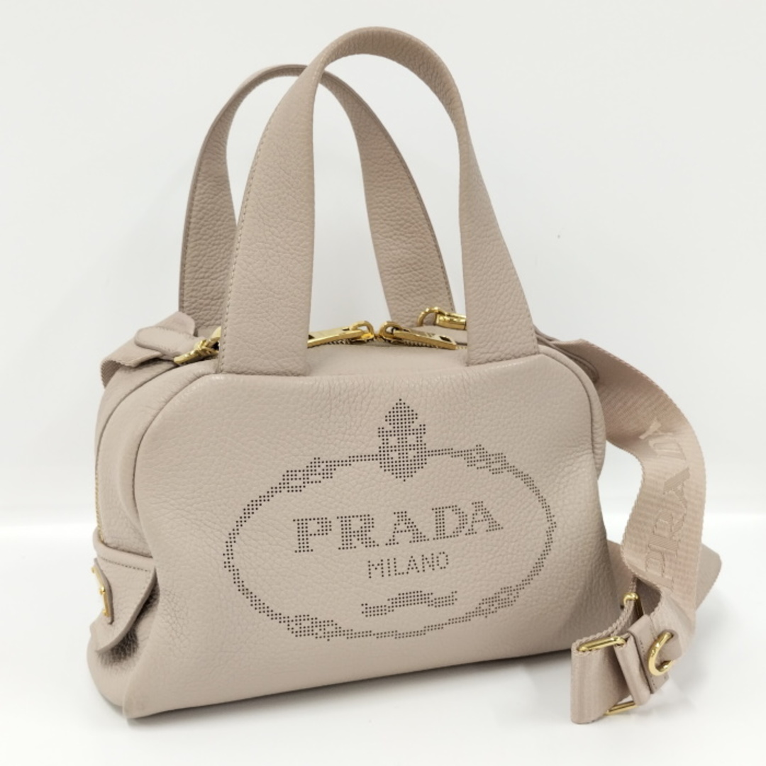 ピンクベージュ素材ラインPRADA 2WAY ハンドバッグ ショルダーバッグ レザー