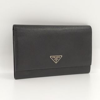 プラダ(PRADA)のPRADA 2つ折り 長財布 ロゴ サフィアーノ レザー ブラック M608A(財布)