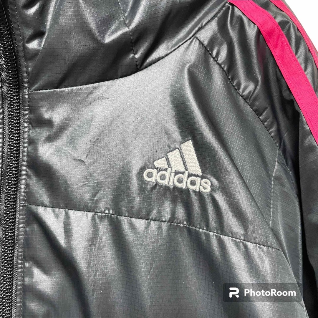 adidas(アディダス)のadidas アディダス ベンチコート Lsize 黒×ピンク レディースのジャケット/アウター(ダウンコート)の商品写真
