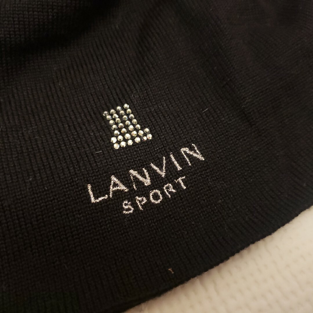 LANVIN(ランバン)のLANVINラビットファー付きニット帽 ブラック 黒 レディースの帽子(ニット帽/ビーニー)の商品写真