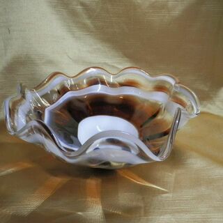 ガラス　水盆　白の渦巻き　22x10cm　花生け　メダカ　(花瓶)