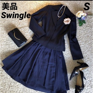 スウィングル(Swingle)の【美品】ツイードジャケット　紺　& Swingleスカート紺　XS〜S(スーツ)