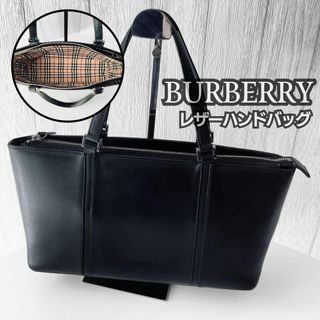 バーバリー(BURBERRY)の美品 バーバリー ノバチェック レザー ミニ トート バッグ ハンドバッグ 黒(トートバッグ)