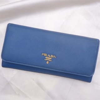 プラダ(PRADA)の♡美品♥︎ PRADA 長財布 二つ折り サフィアーノ ブルー 金ロゴ(財布)
