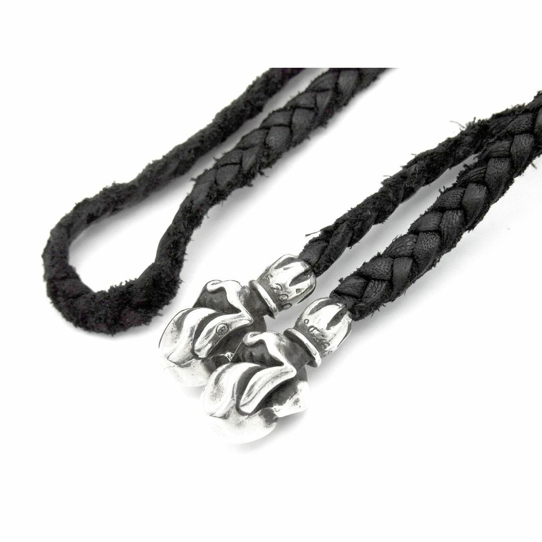 クロムハーツ CHROME HEARTS × ローリングストーンズ The Rolling Stones ■ 【 LEATHER BRAID 】 レザー ブレード リップアンドタン チップ シルバー ネックレス n4576-採寸全長