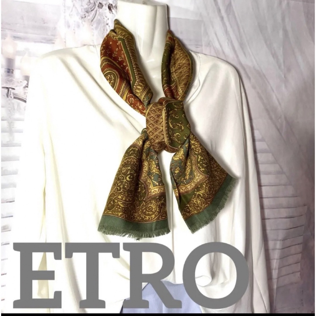 ETRO(エトロ)のエトロ　ETRO グリー系　シルク　コットン　ストール レディースのファッション小物(ストール/パシュミナ)の商品写真