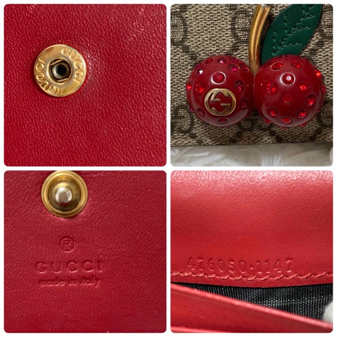 Gucci(グッチ)のビジュー欠損なし✨美品✨GUCCI さくらんぼ 折り財布 チェリー レディースのファッション小物(財布)の商品写真