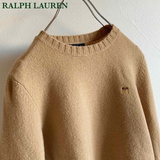 ラルフローレン(Ralph Lauren)の90s ビンテージ ラルフローレン 王冠 ロゴ刺繍 ニット XS ベージュ(ニット/セーター)