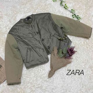 ザラ(ZARA)のZARA 【S】 ノーカラー　ショート丈 ジャケット カーキ (その他)