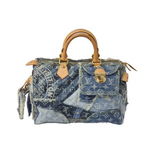 ルイヴィトン(LOUIS VUITTON)のLOUIS VUITTON ルイヴィトン モノグラムデニム パッチワーク スピーディ30 ハンドバッグ ブルー M95380 美品 中古 58969(ハンドバッグ)