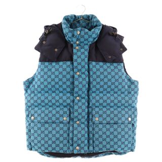 グッチ(Gucci)のGUCCI グッチ GG CANVAS DOWN GILET GGロゴ総柄 ダウンベスト フーディー ブルー 770209(ダウンベスト)